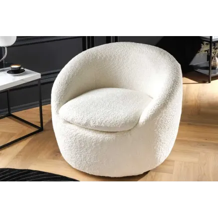 Fauteuil design ALPINE blanc – Fauteuil pivotant 360° en tissu bouclé avec accoudoirs 2
