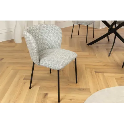 Chaise design LYON – Bouclé bleu à carreaux, pieds en métal noir au style rétro-moderne