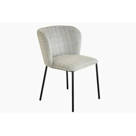 Chaise design LYON – Bouclé bleu à carreaux, pieds en métal noir au style rétro-moderne