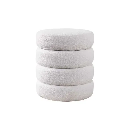 Pouf rond VOGUE 50 cm – Tissu bouclé crème blanc avec espace de rangement intégré