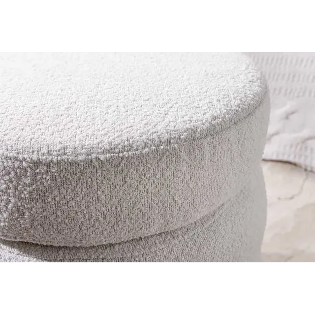 Pouf rond VOGUE 50 cm – Tissu bouclé crème blanc avec espace de rangement intégré
