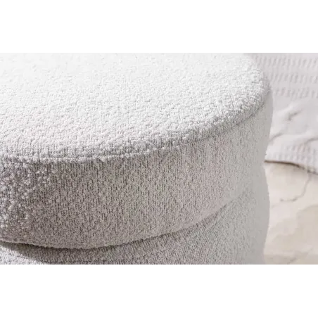 Pouf rond VOGUE 50 cm – Tissu bouclé crème blanc avec espace de rangement intégré