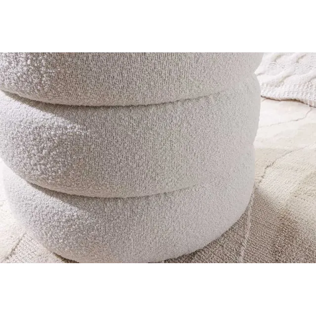 Pouf rond VOGUE 50 cm – Tissu bouclé crème blanc avec espace de rangement intégré