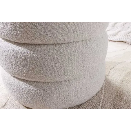 Pouf rond VOGUE 50 cm – Tissu bouclé crème blanc avec espace de rangement intégré