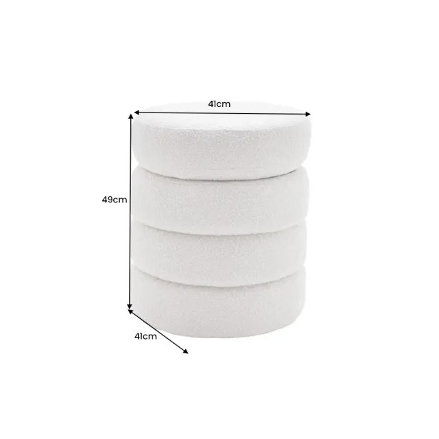 Pouf rond VOGUE 50 cm – Tissu bouclé crème blanc avec espace de rangement intégré