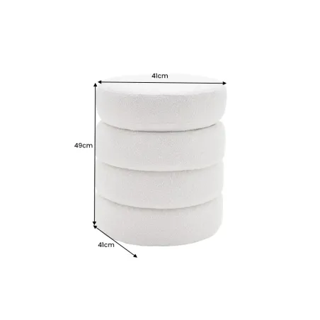 Pouf rond VOGUE 50 cm – Tissu bouclé crème blanc avec espace de rangement intégré