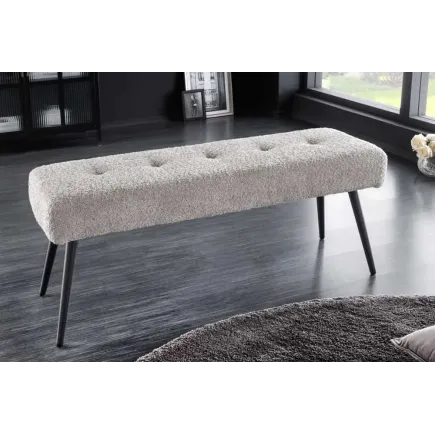Banquette BOUTIQUE 100 cm – Tissu bouclé champagner greige avec pieds en métal noir réglables