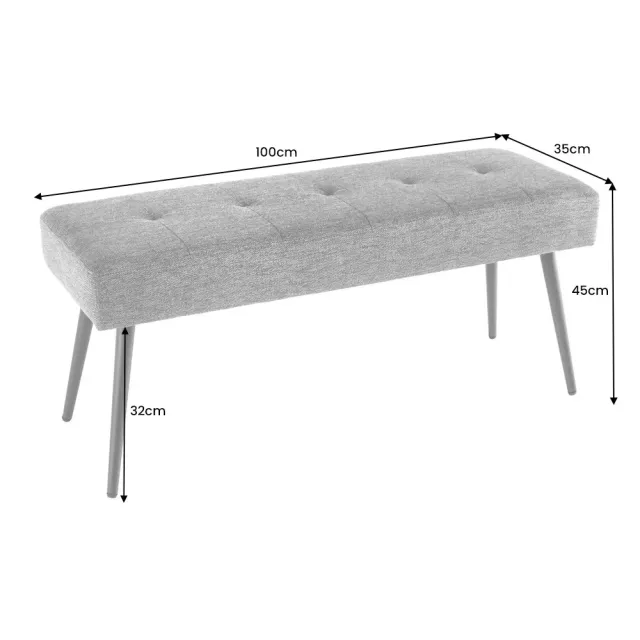 Banquette BOUTIQUE 100 cm – Tissu bouclé champagner greige avec pieds en métal noir réglables