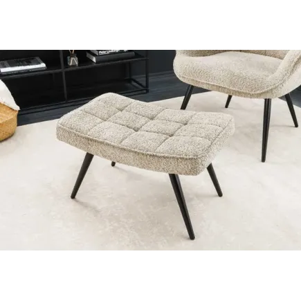 Repose-pieds moderne scandinave – Tissu bouclé champagner greige avec pieds en métal noir 2