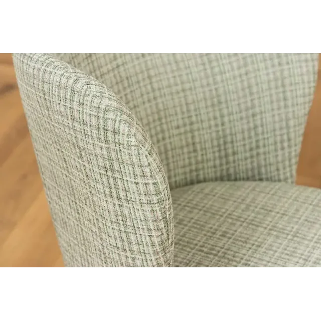 Chaise design LYON – Tissu bouclé à carreaux vert et rose, pieds en métal noir, style rétro revisité