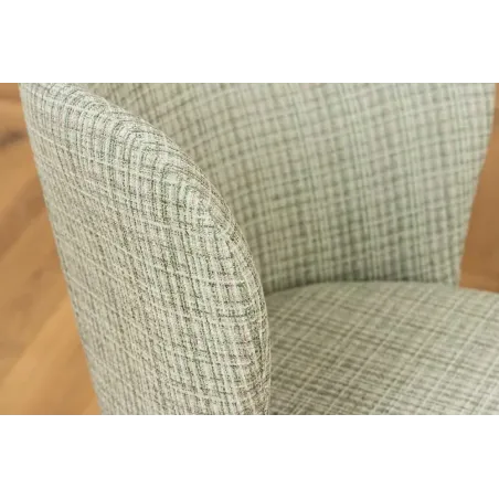 Chaise design LYON – Tissu bouclé à carreaux vert et rose, pieds en métal noir, style rétro revisité