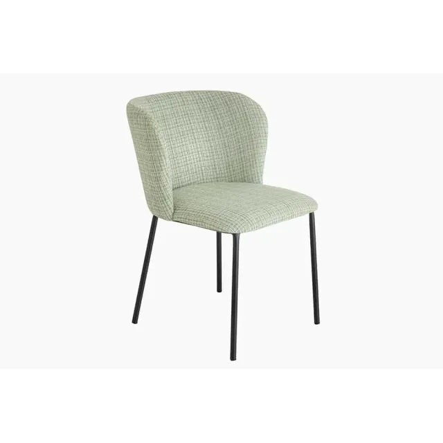 Chaise design LYON – Tissu bouclé à carreaux vert et rose, pieds en métal noir, style rétro revisité