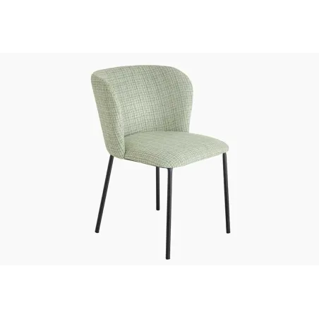 Chaise design LYON – Tissu bouclé à carreaux vert et rose, pieds en métal noir, style rétro revisité