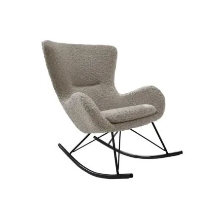 Fauteuil à bascule design scandinave – Tissu bouclé champagner greige, structure en métal noir