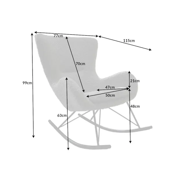 Fauteuil à bascule design scandinave – Tissu bouclé champagner greige, structure en métal noir