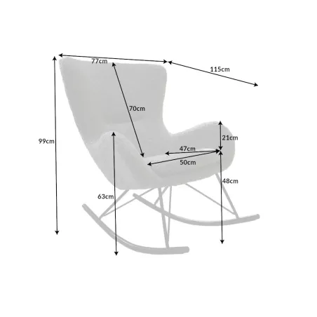 Fauteuil à bascule design scandinave – Tissu bouclé champagner greige, structure en métal noir