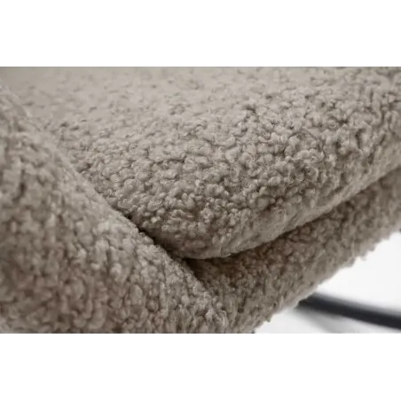 Fauteuil à bascule design scandinave – Tissu bouclé champagner greige, structure en métal noir