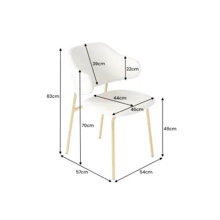 Chaise design VOGUE – Tissu bouclé blanc avec structure en métal doré | Élégance & confort