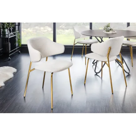 Chaise design VOGUE – Tissu bouclé blanc avec structure en métal doré | Élégance & confort