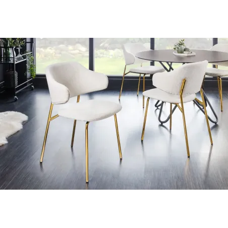 Chaise design VOGUE – Tissu bouclé blanc avec structure en métal doré | Élégance & confort
