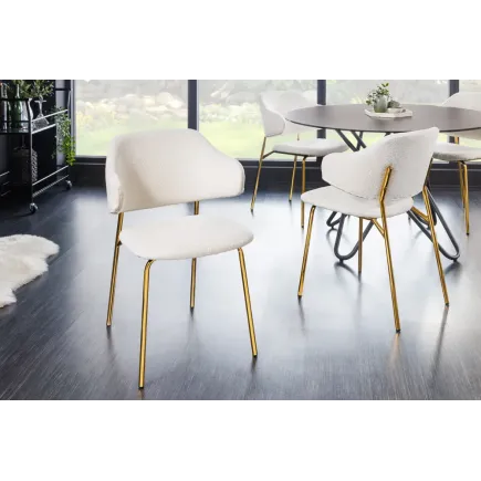 Chaise design VOGUE – Tissu bouclé blanc avec structure en métal doré | Élégance & confort 2