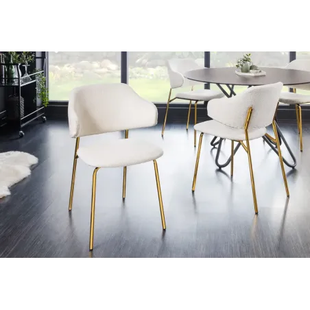 Chaise design VOGUE – Tissu bouclé blanc avec structure en métal doré | Élégance & confort
