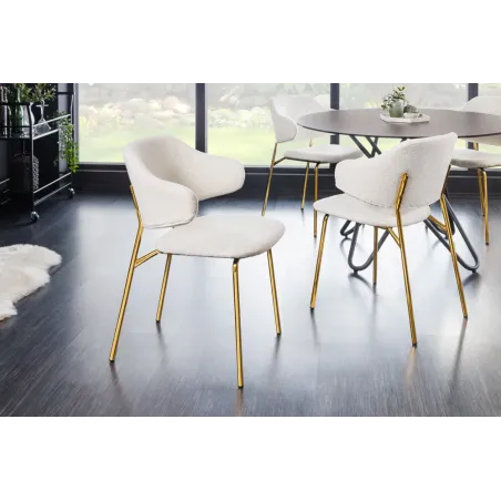 Chaise design VOGUE – Tissu bouclé blanc avec structure en métal doré | Élégance & confort