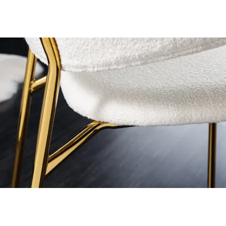 Chaise design VOGUE – Tissu bouclé blanc avec structure en métal doré | Élégance & confort