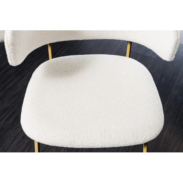 Chaise design VOGUE – Tissu bouclé blanc avec structure en métal doré | Élégance & confort