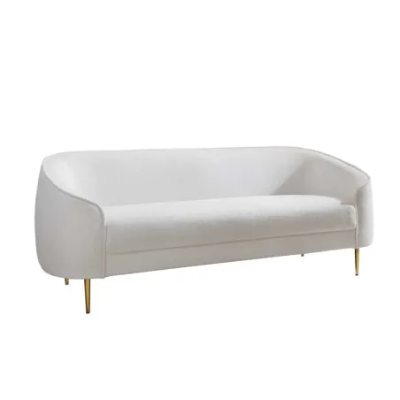 Canapé design 3 places DIVA – 205 cm en bouclé blanc avec pieds en métal doré | Confort & élégance