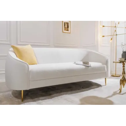 Canapé design 3 places DIVA – 205 cm en bouclé blanc avec pieds en métal doré | Confort & élégance 2