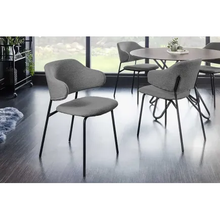 Chaise design VOGUE – Revêtement bouclé gris & pieds en métal noir mat | Élégance moderne & confort assuré
