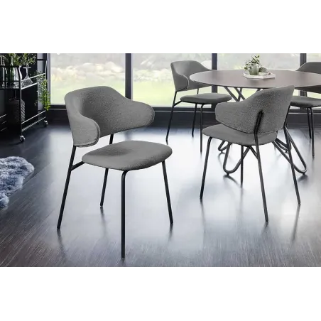 Chaise design VOGUE – Revêtement bouclé gris & pieds en métal noir mat | Élégance moderne & confort assuré