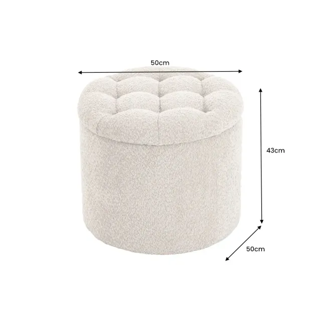 Pouf rond MODERN BAROCK – 50 cm en tissu bouclé champagner avec espace de rangement intégré