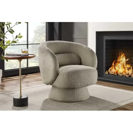 Fauteuil design pivotant BOSSA NOVA – Tissu bouclé taupe | Élégance & confort 360°