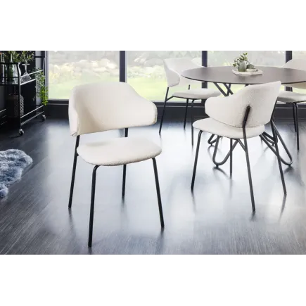 Chaise design VOGUE – Revêtement bouclé blanc & pieds noirs | Élégance moderne & confort 2