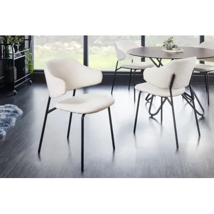 Chaise design VOGUE – Revêtement bouclé blanc & pieds noirs | Élégance moderne & confort