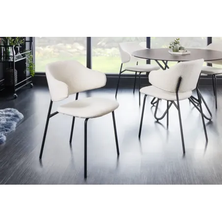 Chaise design VOGUE – Revêtement bouclé blanc & pieds noirs | Élégance moderne & confort