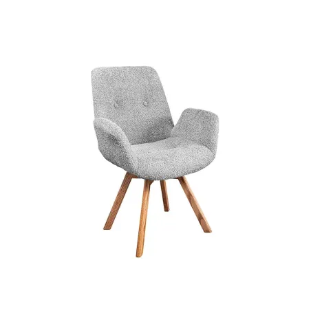 Chaise design BALTIC pivotante – Bouclé gris, pieds en chêne naturel | Élégance scandinave & confort 360°