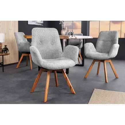 Chaise design BALTIC pivotante – Bouclé gris, pieds en chêne naturel | Élégance scandinave & confort 360°