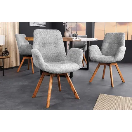 Chaise design BALTIC pivotante – Bouclé gris, pieds en chêne naturel | Élégance scandinave & confort 360°