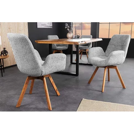 Chaise design BALTIC pivotante – Bouclé gris, pieds en chêne naturel | Élégance scandinave & confort 360° 2