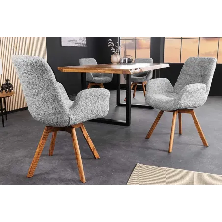 Chaise design BALTIC pivotante – Bouclé gris, pieds en chêne naturel | Élégance scandinave & confort 360°