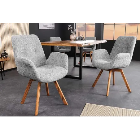 Chaise design BALTIC pivotante – Bouclé gris, pieds en chêne naturel | Élégance scandinave & confort 360°