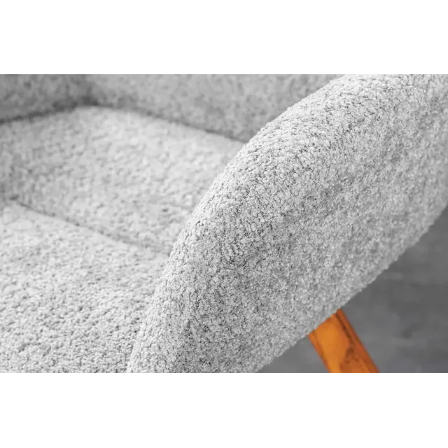 Chaise design BALTIC pivotante – Bouclé gris, pieds en chêne naturel | Élégance scandinave & confort 360°