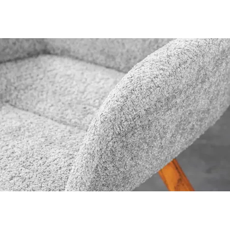 Chaise design BALTIC pivotante – Bouclé gris, pieds en chêne naturel | Élégance scandinave & confort 360°