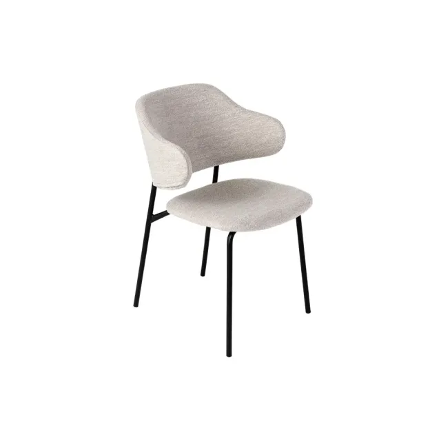 Chaise design VOGUE – Bouclé greige & pieds en métal noir mat | Élégance contemporaine et confort