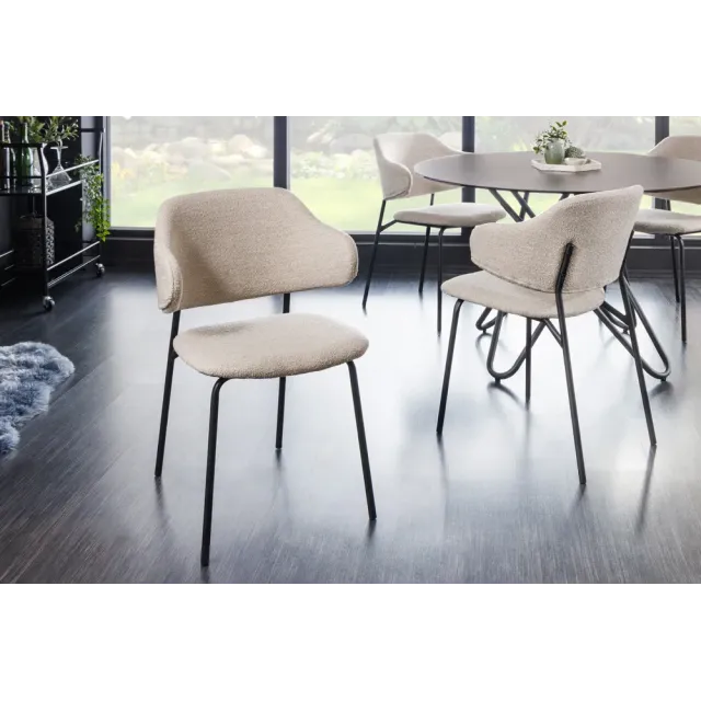 Chaise design VOGUE – Bouclé greige & pieds en métal noir mat | Élégance contemporaine et confort