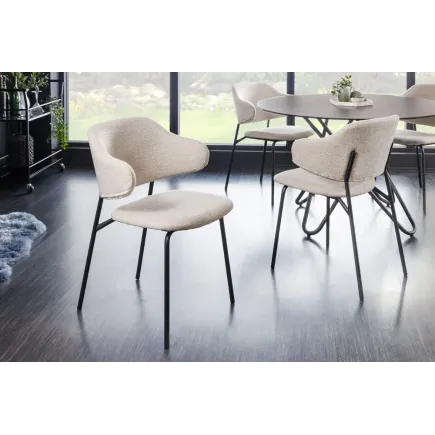 Chaise design VOGUE – Bouclé greige & pieds en métal noir mat | Élégance contemporaine et confort