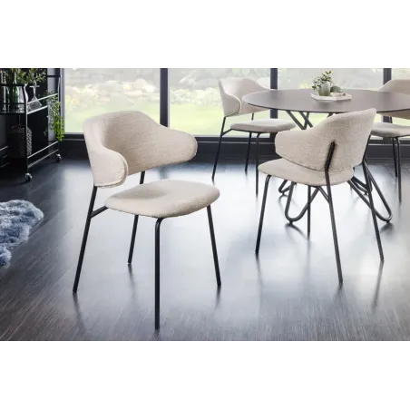 Chaise design VOGUE – Bouclé greige & pieds en métal noir mat | Élégance contemporaine et confort